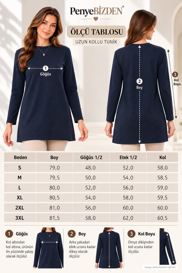 Tesettür Sweatshirt Tunik-Lacivert