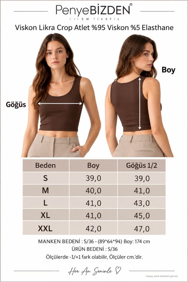 Crop Askılı Atlet-Kahverengi
