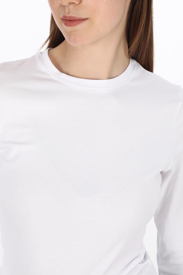 Likralı Pamuk Crop Tişört-Slim Fit -Beyaz