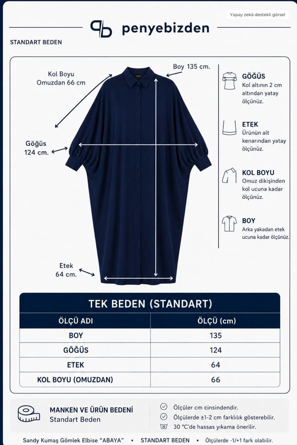 Kadın Sandy Tesettür Gömlek Elbise Abaya-Lacivert