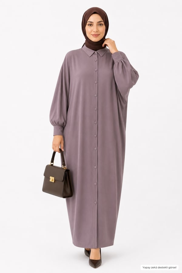 Kadın Sandy Tesettür Gömlek Elbise Abaya-Vizon