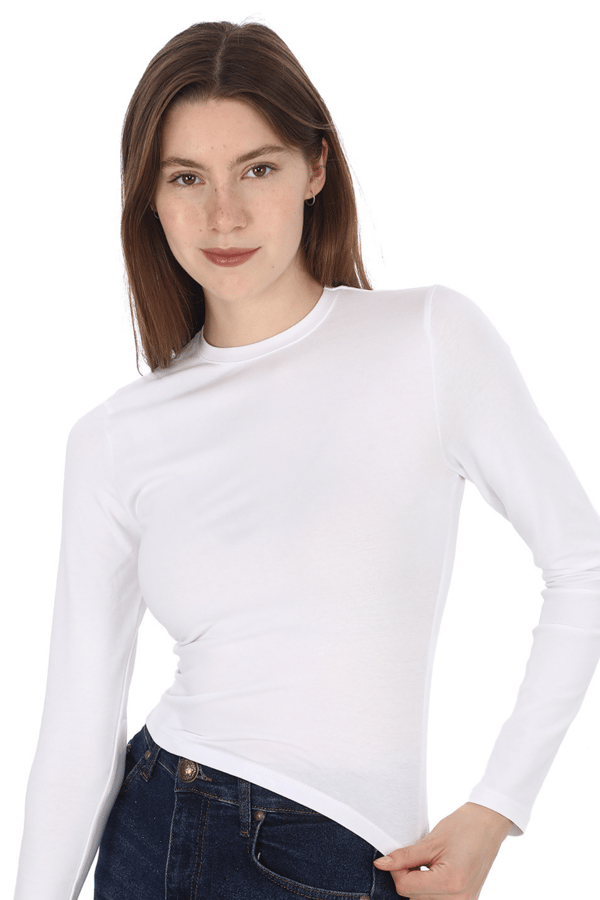 Likralı Pamuk Crop Tişört-Slim Fit -Beyaz