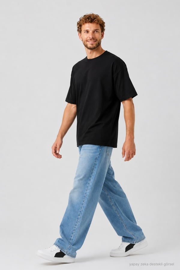 Erkek Oversize Tişört-Siyah