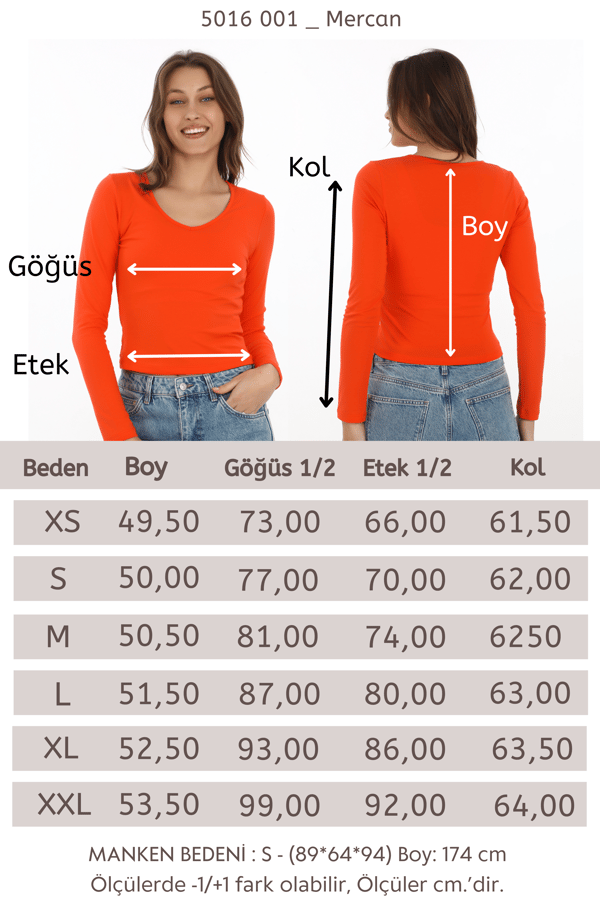V Yaka Slim Fit Tişört-Mercan