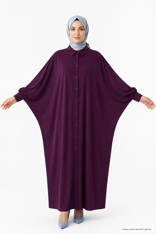 Kadın Sandy Tesettür Gömlek Elbise Abaya-Vişne