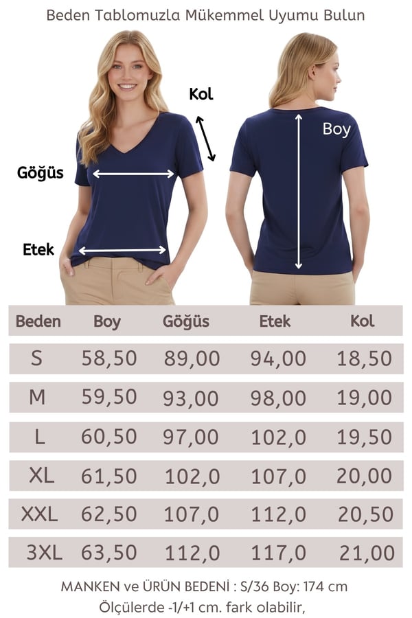 Viskon Dökümlü V Yaka Tişört-Lacivert