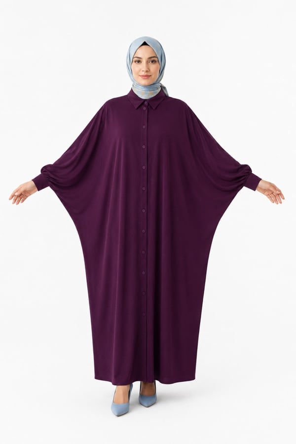 Kadın Sandy Tesettür Gömlek Elbise Abaya-Vişne