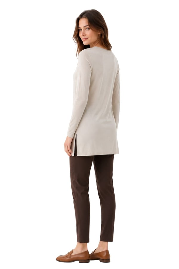 Premium Viskon Uzun Tunik-Bej