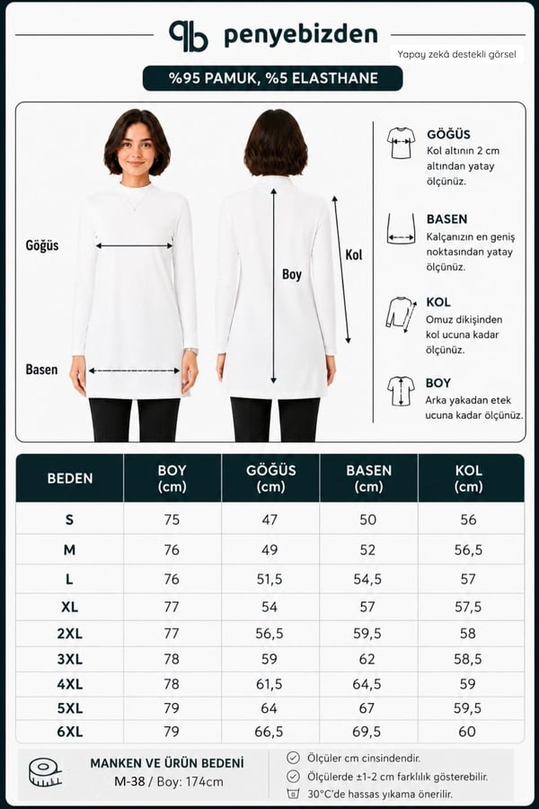 Premium Viskon Dik Yaka Uzun Tunik -Beyaz