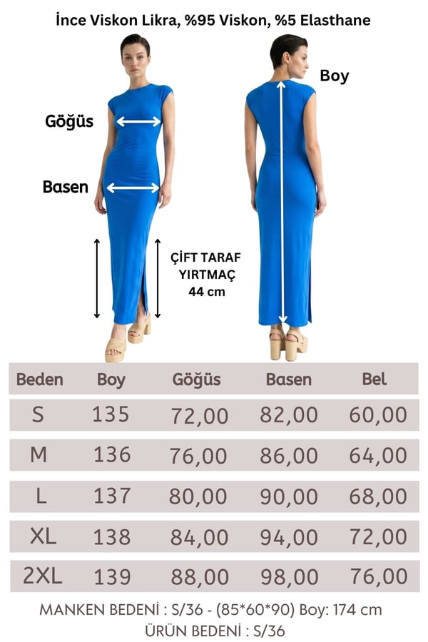 Çizgi Desen Uzun Elbise-Saks