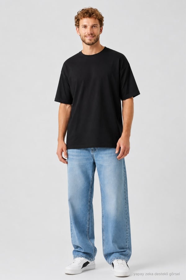 Erkek Oversize Tişört-Siyah