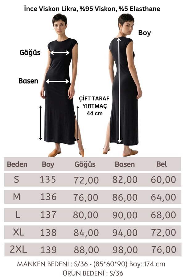 Çizgi Desen Uzun Elbise-Siyah
