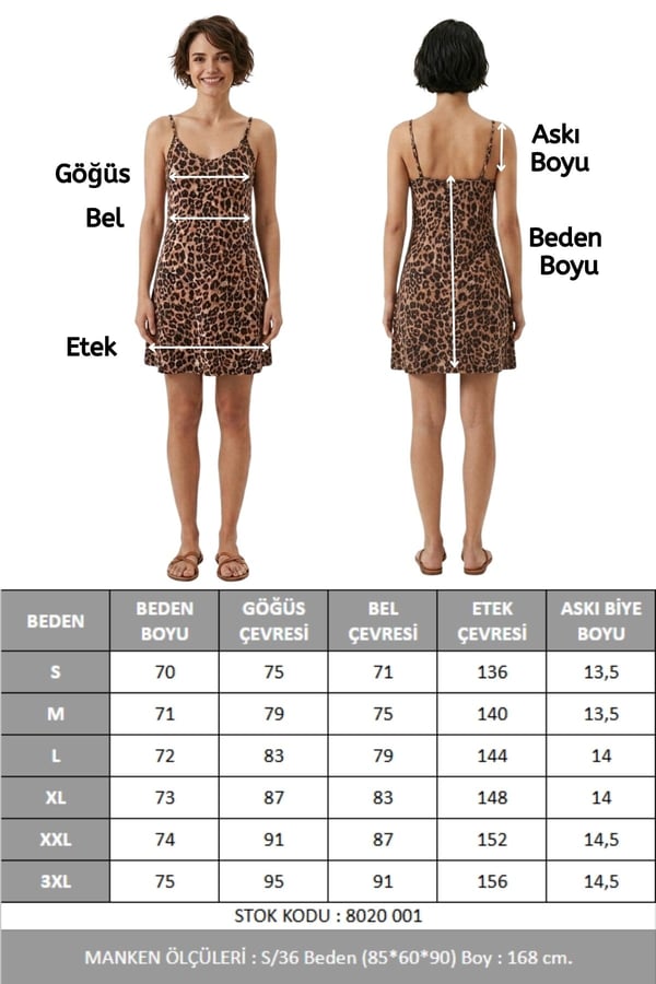 İnce Askılı Kısa Elbise -Kahve Leopar
