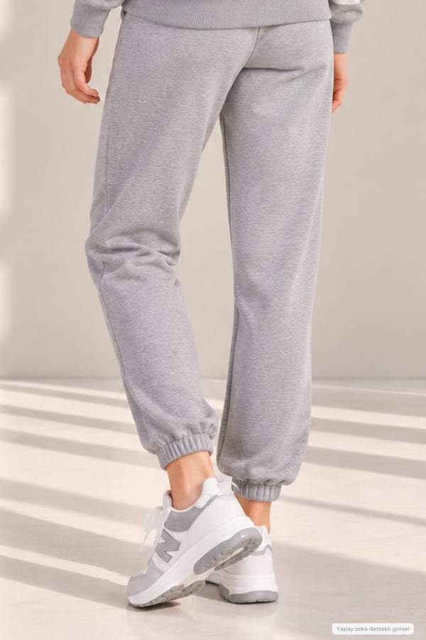 Kadın Günlük Stil Paçası Lastikli Regular Fit Eşofman Altı-Gri