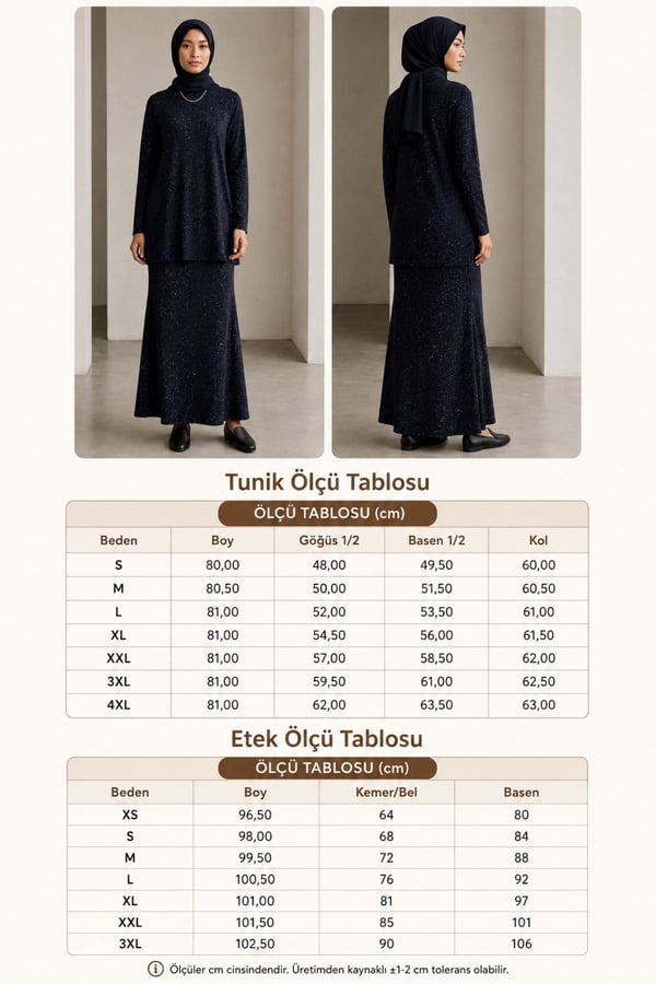Simli Tunik & Etek Takım-Siyah