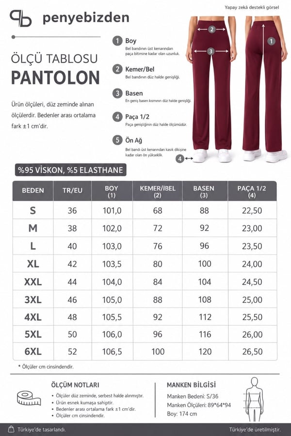  Extra Yumuşak Uzun Viskon Pantolon Home&Outdoor-Mürdüm