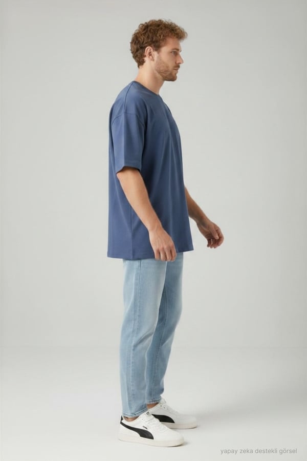 Erkek Oversize Tişört-Lacivert