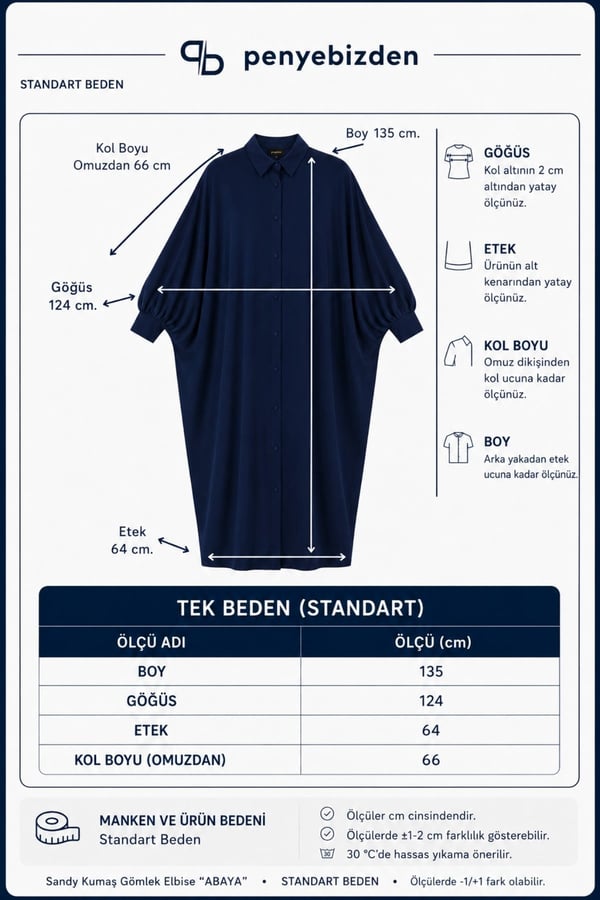 Kadın Sandy Tesettür Gömlek Elbise Abaya-Lacivert