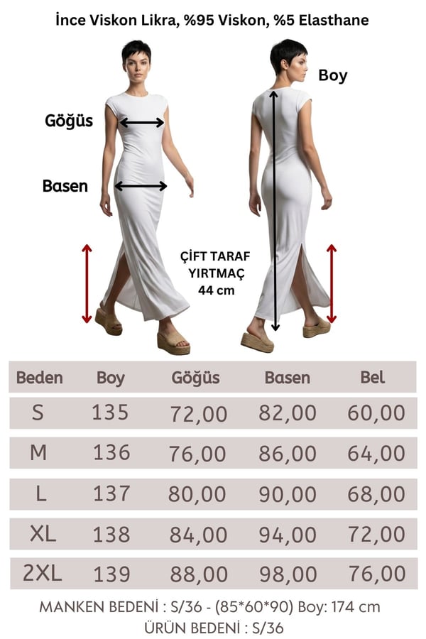 Çizgi Desen Uzun Elbise-Beyaz