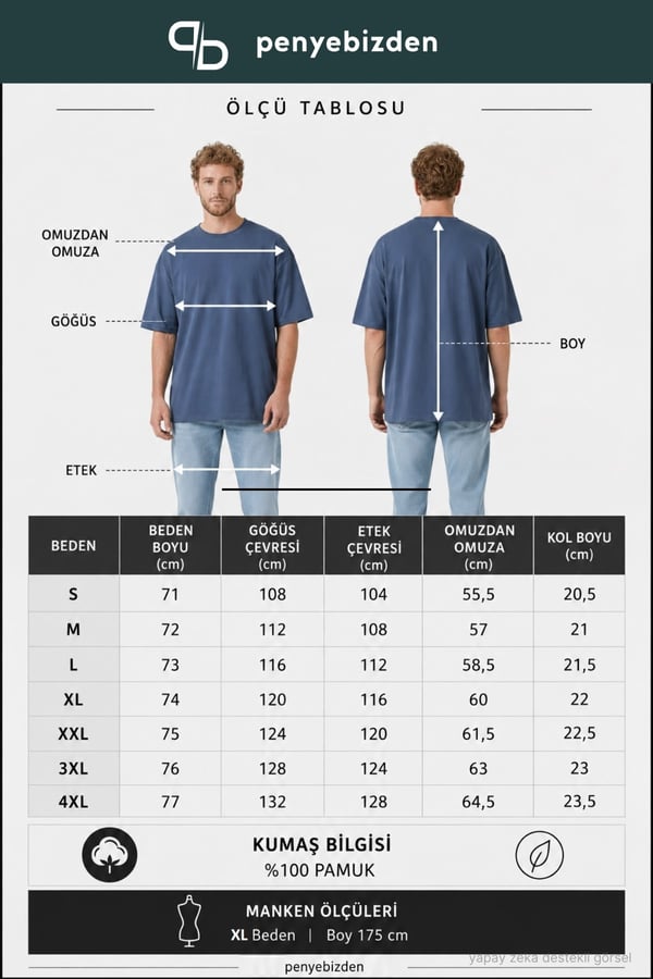 Erkek Oversize Tişört-Lacivert