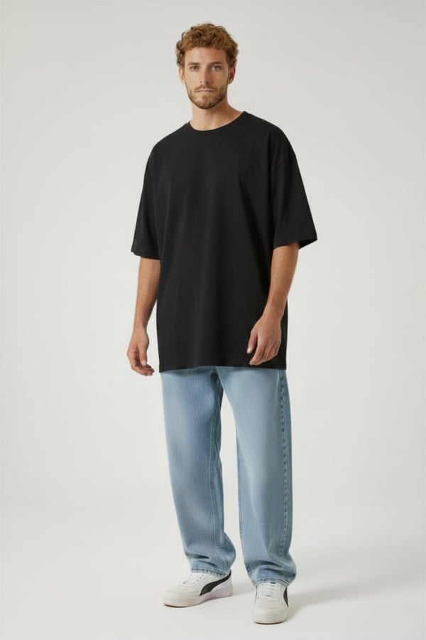 Erkek Oversize Tişört-Siyah