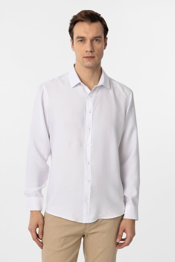 Beyaz Slim Fit Düz Klasik Yaka Gömlek - 1 Alana 1 Bedava