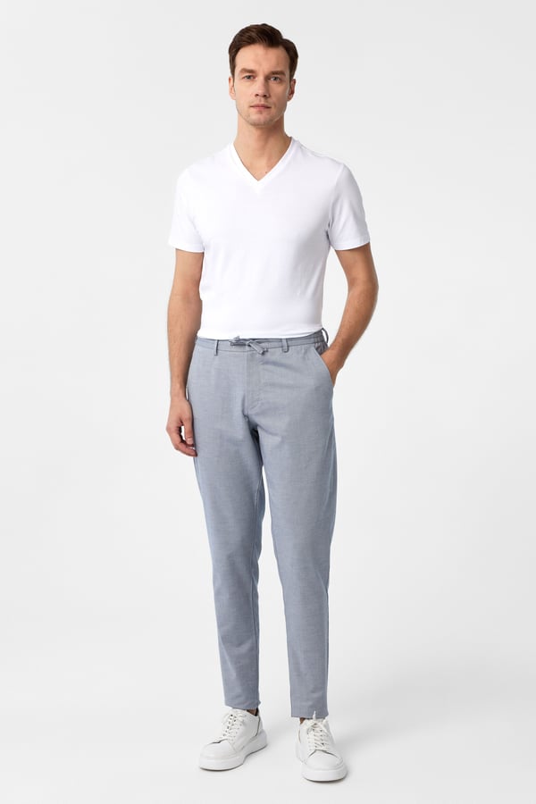 Buz Mavi Slim Fit Armürlü Jogger Pantolon - 1 Alana 1 Bedava