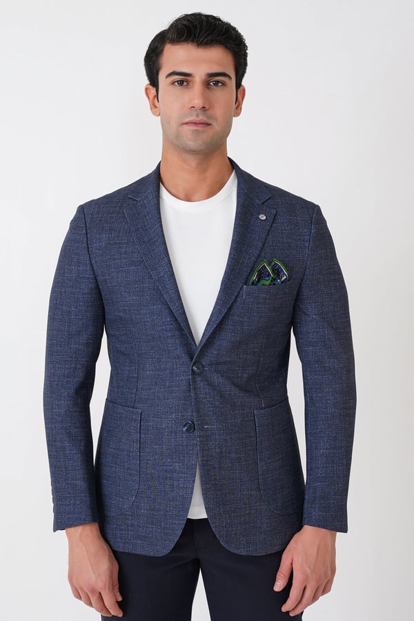 Slim Fit Çift Yırtmaçlı Torba Cep Esnek Yünlü Lacivert Ceket C 752