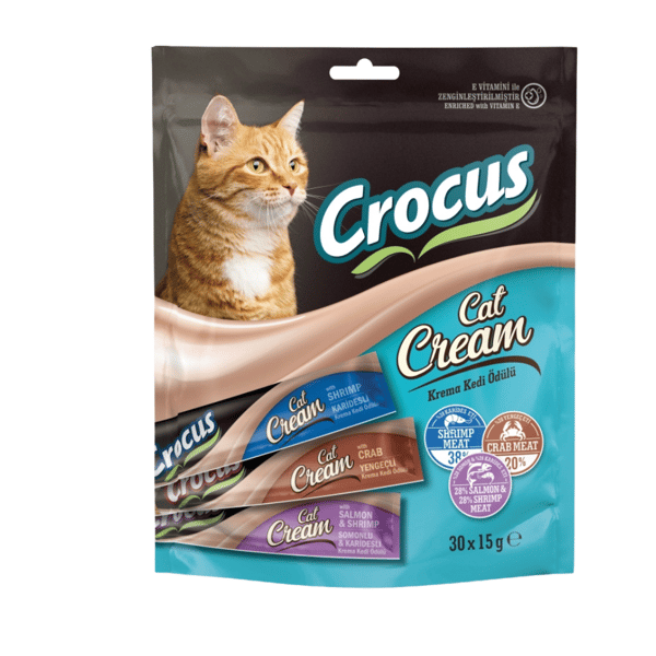 Crocus 3 Çeşit Karışık Somonlu Karidesli Yengeçli Kedi Krema Ödülü 30x15 gr