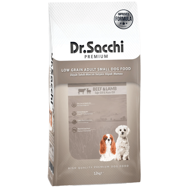 Dr.Sacchi Premium Düşük Tahıllı Sığır Etli ve Kuzu Etli Mini Irk Yetişkin Köpek Maması 12kg