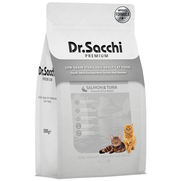 Dr.Sacchi Premium Somonlu ve Ton Balıklı Düşük Tahıllı Kısırlaştırılmış Kedi Maması 1kg