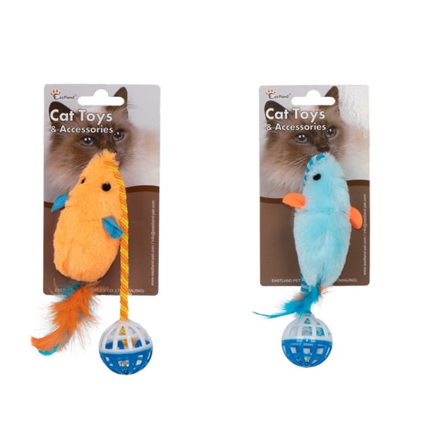 Eastland Tüylü Zilli Peluş Fare Kedi Oyuncağı 28cm (Karışık Renkli)