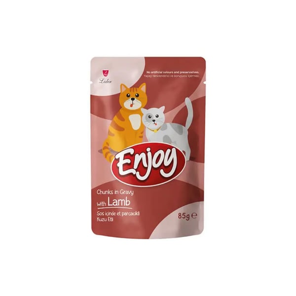 Enjoy Pouch Sos İçinde Et Parçacıklı Kuzu Etli Yetişkin Kedi Maması 85 gr