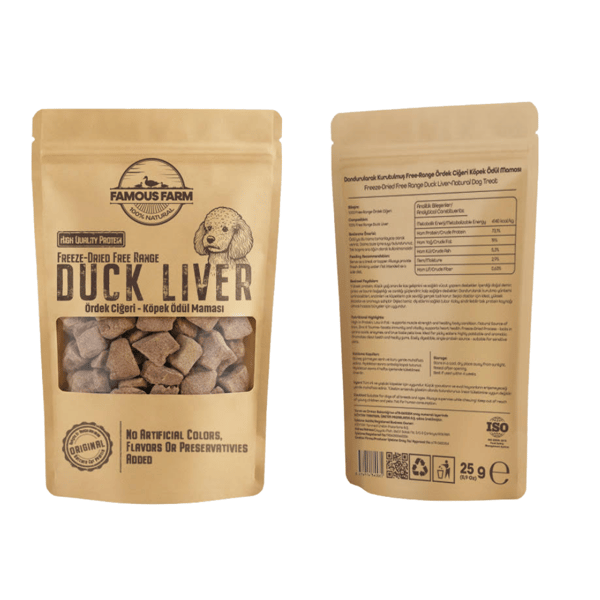 Famous Farm Dondurulmuş Kurutulmuş Ördek Yürek Köpek Ödül Maması 25 Gr