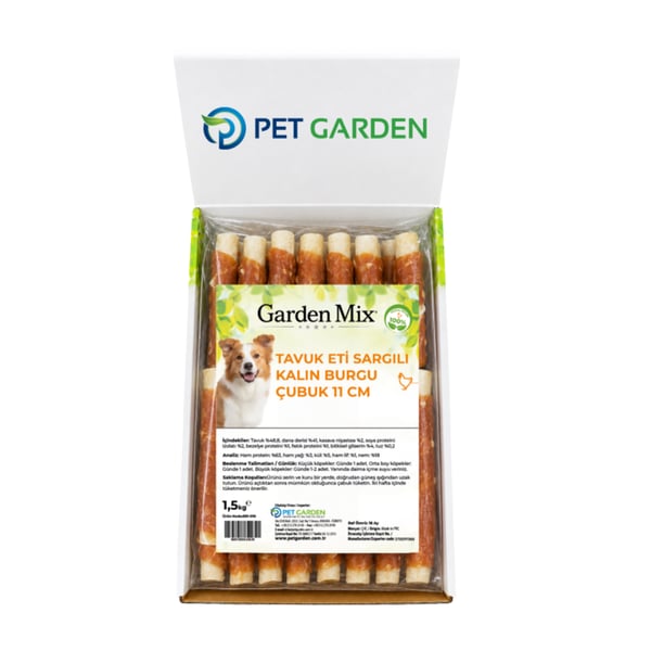 Garden Mix Tavuk Eti Sargılı Kalın Burgu Çubuk Köpek Ödülü 11cm 1.5 Kg