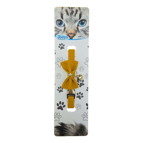 Jooys Kadife Zilli Papyonlu Kedi Boyun Tasması Hardal