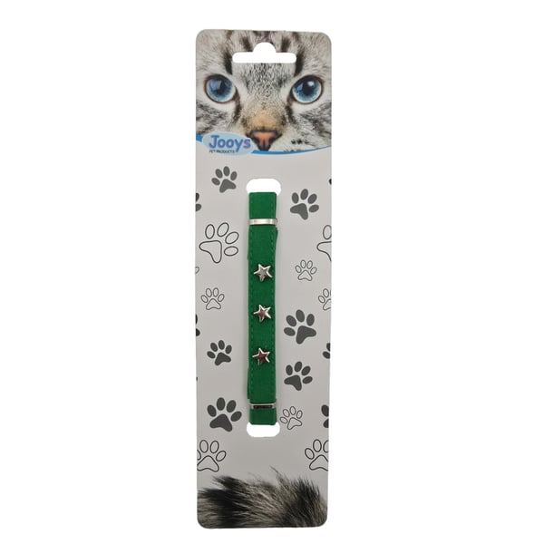 Jooys Kadife Zilli Yıldızlı Kedi Boyun Tasması Yeşil