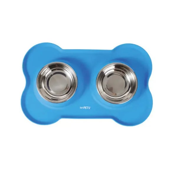 M-Pets Duet Silikon Mat Kedi Köpek Mama Kabı Mavi 2x200ml