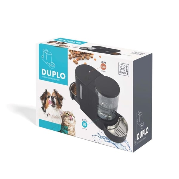 M-Pets Duplo Kedi ve Köpekler için Hazneli Mama ve Su Kabı 3000 ml Siyah