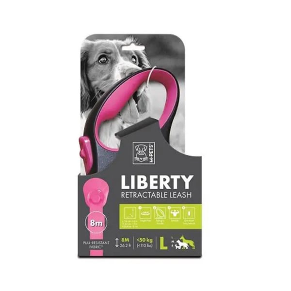 M-Pets Liberty Otomatik Köpek Gezdirme Kayışı Şerit 8mt Pembe Large