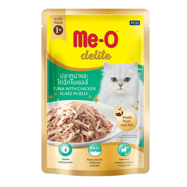 Me-O Delite Pouch Ton Balıklı ve Tavuklu Jöle İçinde Yetişkin Kedi Konservesi 70 gr