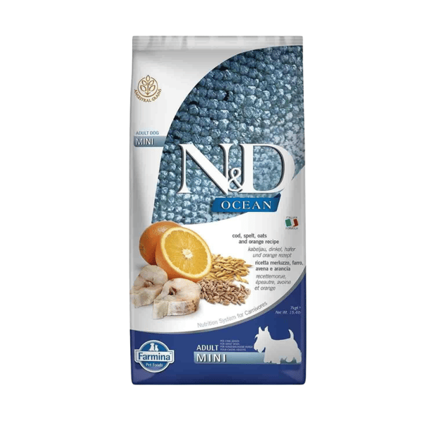 N&D Ocean Düşük Tahıl Balıklı ve Portakallı Küçük Irk Köpek Maması 7 Kg