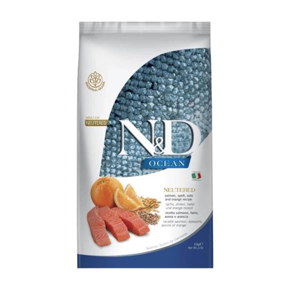 N&D Ocean Somonlu ve Portakallı Ata Tahıllı Kısırlaştırılmış Kedi Maması 10kg