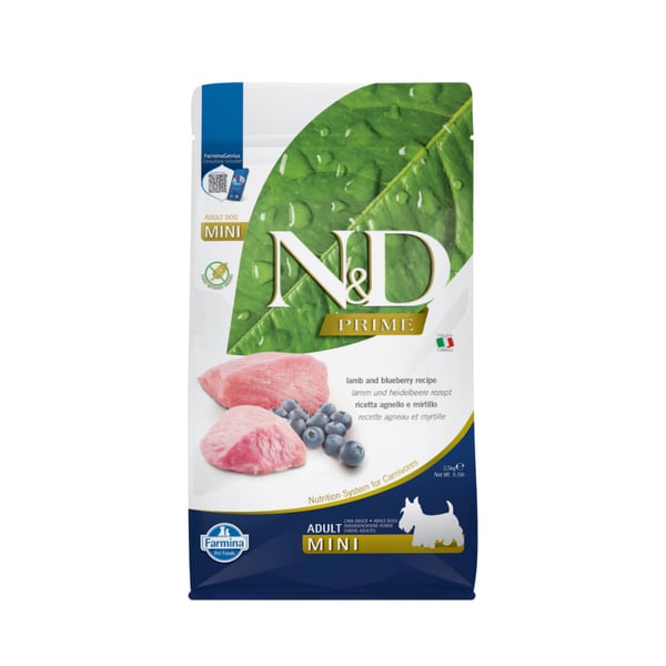 N&D Prime Kuzu Etli ve Yaban Mersinli Küçük Irk Tahılsız Yetişkin Köpek Maması 2.5 kg