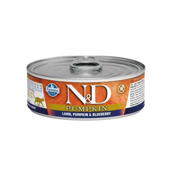 N&D Pumpkin Balkabaklı Kuzulu ve Yaban Mersinli Tahılsız Yetişkin Kedi Konservesi 70 Gr