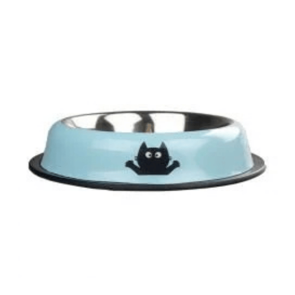 Oripet Kedi Desenli Mavi Çelik Mama Kabı 16 Oz.-15.5cm