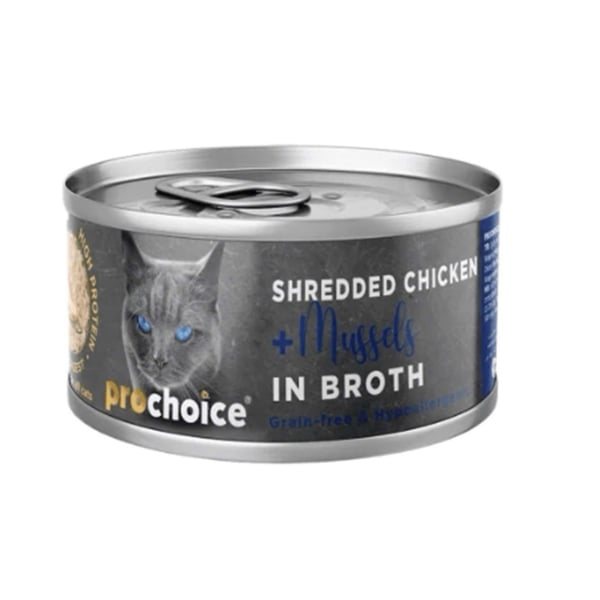 Prochoice Tahılsız Hipoalerjenik Sos İçinde Tiftiklenmiş Tavuk Etli ve Midyeli Yetişkin Kedi Konservesi 70gr