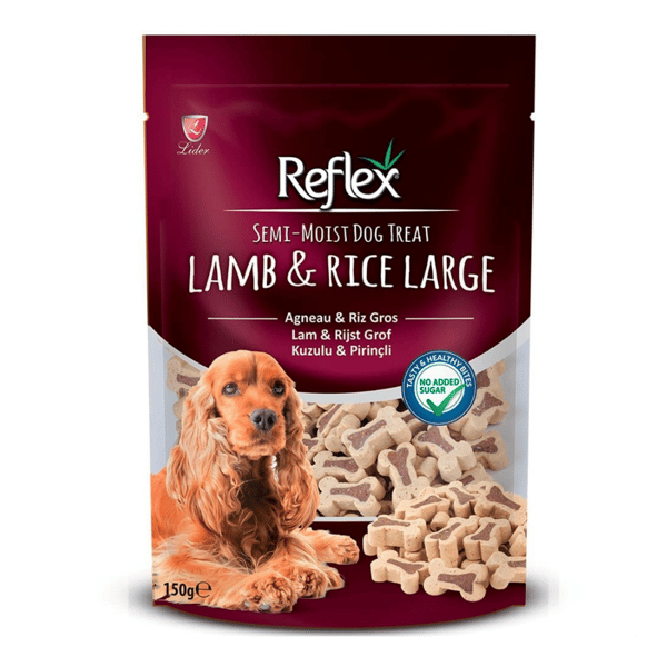 Reflex Kuzulu ve Pirinçli Yarı Yumuşak Köpek Ödül Maması 150gr 10adet/koli