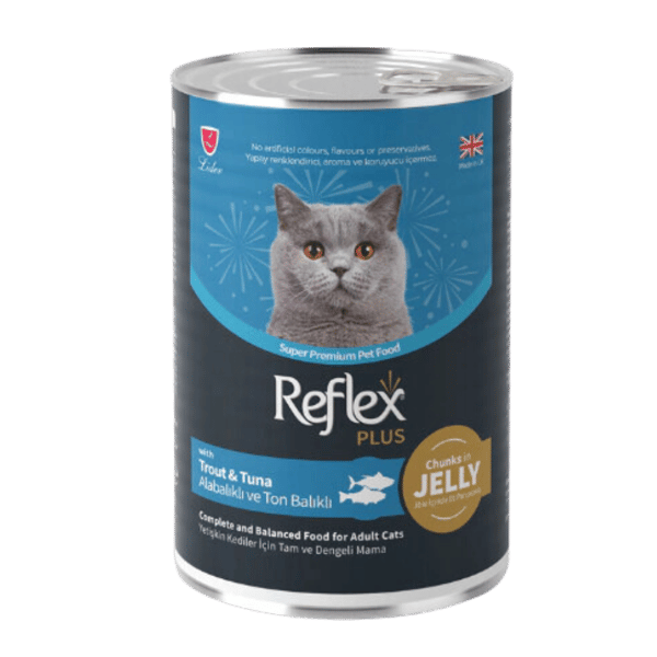 Reflex Plus Jöle İçinde Parça Etli Alabalık ve Ton Balıklı Yetişkin Kedi Konservesi 400gr