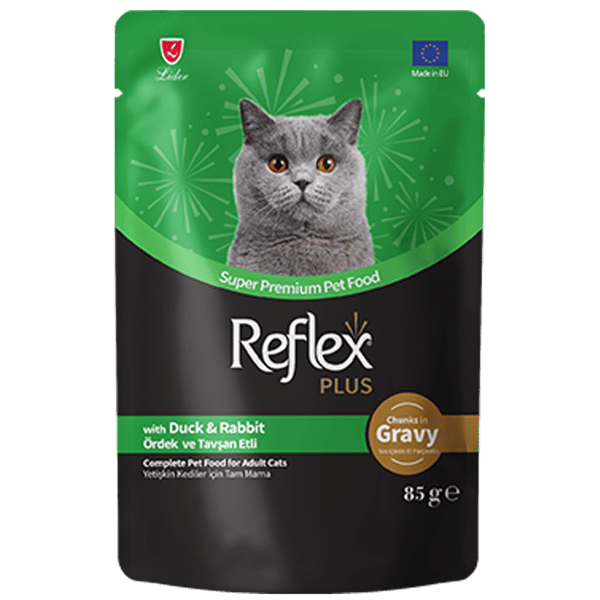 Reflex Plus Sos İçinde Parça Ördek ve Tavşan Etli Yetişkin Kedi Konservesi 85gr